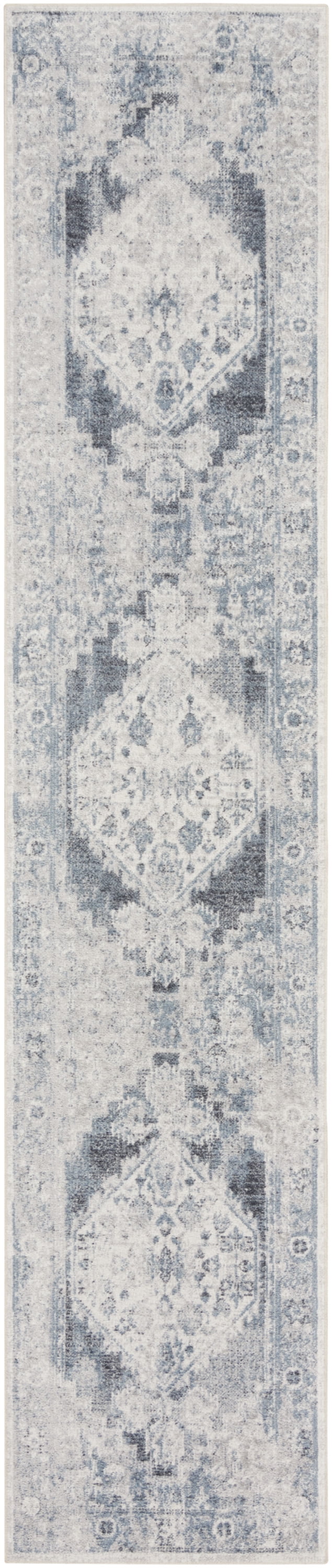 Nourison Astra Machine Washable Persian Blue/Ivory 2'2" x 8' Area Rug (2x8)