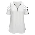 thumbnail image 4 of Simple Black And White Stripes Womens Summer V Neck Zipper Top Short Sleeve T Shirt Off Shoulder Top Casual Classy Loose Shirts, 4 of 7