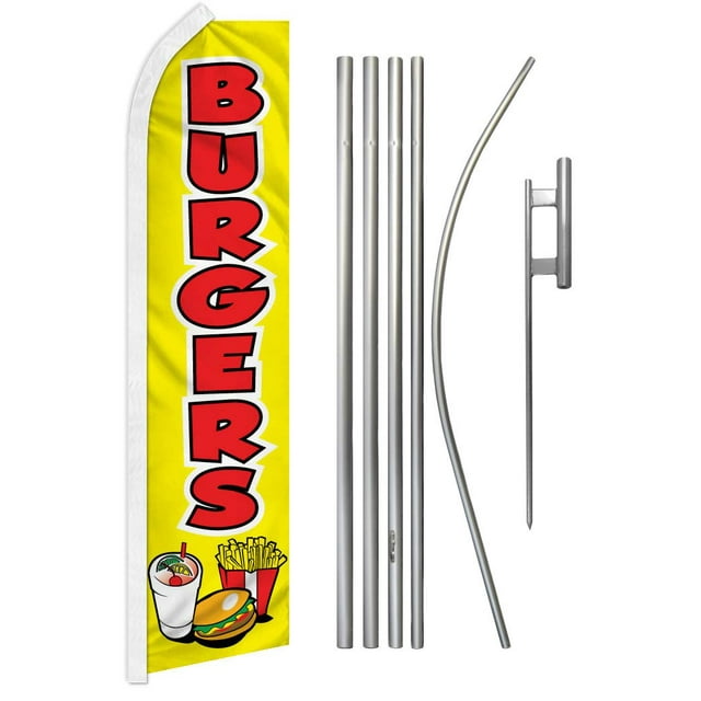 Infinity Republic - Burgers Banner Swooper Flag & Pole Kit - Perfect for Diners, Food Trucks, Restaurants, Cafes, etc!
