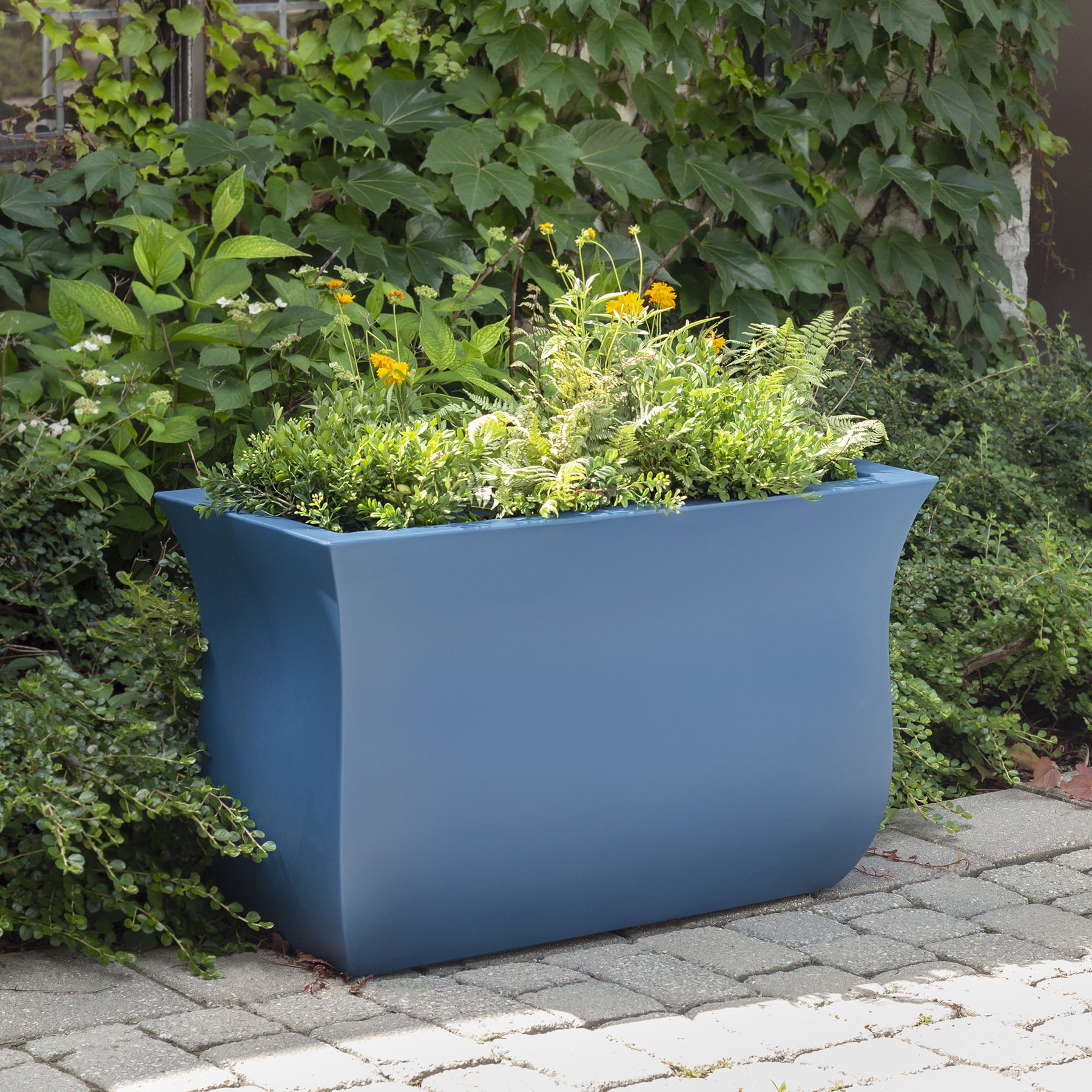 Mayne Valencia 36" x 16" x 22" Tall Rectangular Neptune Blue Plastic Planter