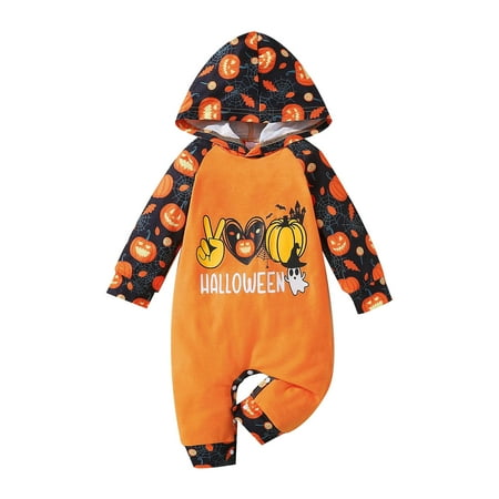 

TENSUNNYD Boys Girls Long Sleeve Romper Letter Prints Cartoon Hooded Jumpsuit