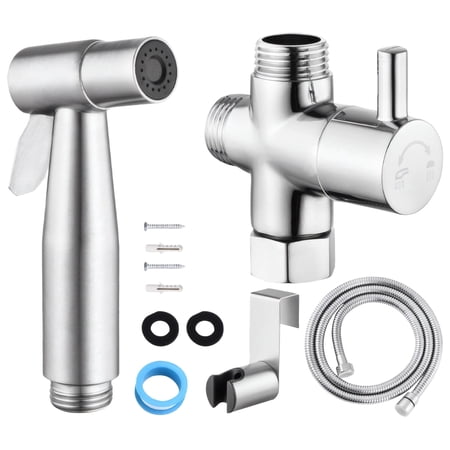 Bidet Sprayer Set with US Standard G7/8 Adapter, Stainless Steel Hand Held Bidet Sprayer, High Pressure Bidet Attachment for Toilet, Chrome Finish, Dual Outlet Valve