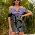 thumbnail image 3 of Purple Rose Floral Flowers Womens Summer V Neck Zipper Top Short Sleeve T Shirt Off Shoulder Top Casual Classy Loose Shirts, 3 of 7