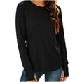 thumbnail image 3 of Women's Long Sleeve Shirts with Thumb Holes Winter Fashion Solid Color Casual Crew Neck Tunic Tops Lightweight Y2K Layering Apparel, 3 of 9