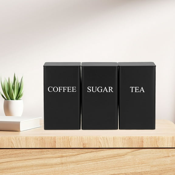 AEVXKHI 3PCS Tea Coffee Sugar Canisters Set, Metal Coffee and Sugar Containers, Kitchen Storage Jars with Airtight Lids, Space Saving Food Jars Canisters Set for Home Kitchen