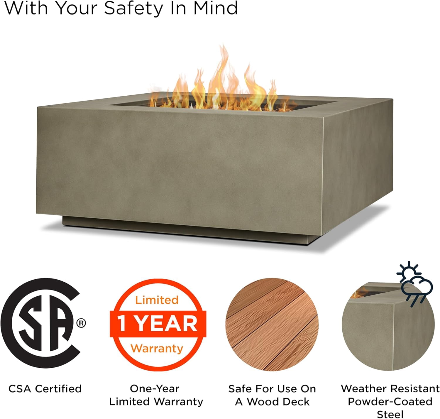 Real Flame Aegean 36" Square Steel Propane or Natural Gas Fire Pit Table in Mist Gray