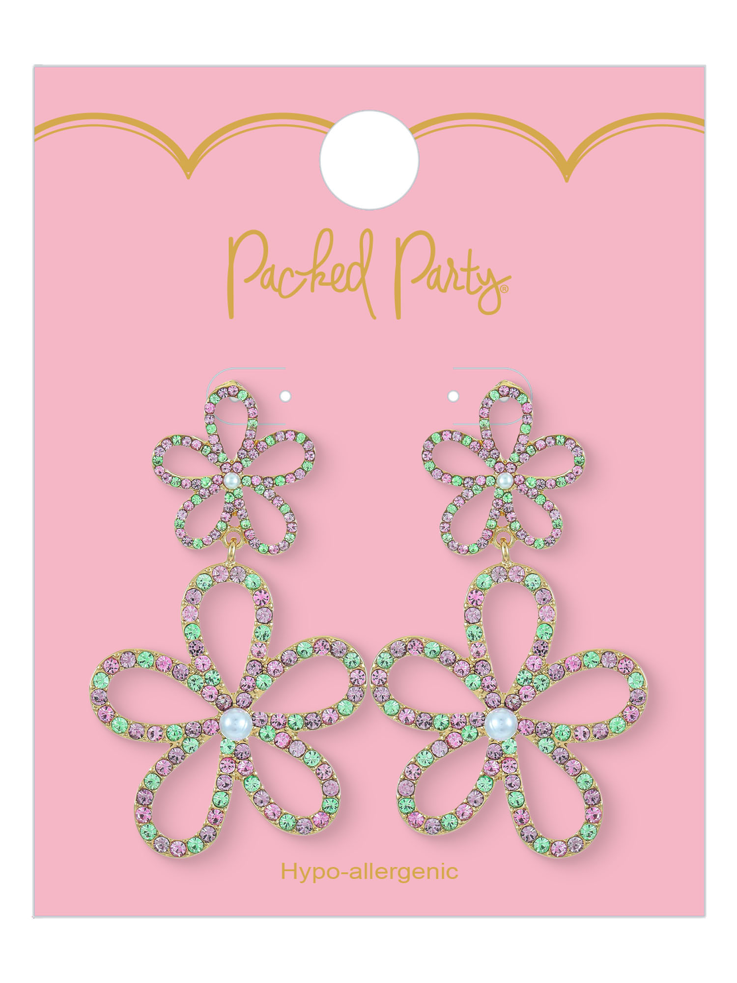 Packed Party Crystal Flower Dangle Earrings, 1 Pair