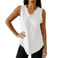 thumbnail image 3 of Uootdi Womens Sleeveless Tops V Neck Frayed Edges Cotton Linen Blouses Casual Solid Color Tunics Summer Vacation Daily Wear Gift, 3 of 9