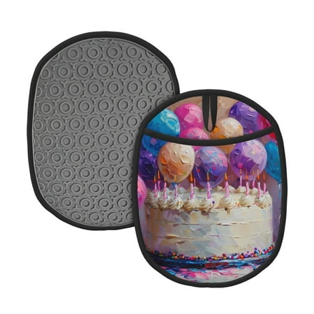 

Matuu Colorful Balloon Cake Celebration for Non Slip Pot Holder for Kitchen Baking and Cooking Silicone Pot Mat Mitten With Hanging Loop Heat Resistant 7.5 x 9.4 Inches