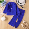 thumbnail image 4 of Girl' Outfits Back To School Long Sleeve Lapel Pocket Solid Print Blazer Jacket And Flared Trousers 2 Piece Girls School Uniform Size 3-4 Years, 4 of 9