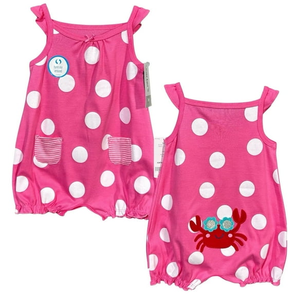 Carter's Baby Girls Cotton Romper One-Piece Outfit Size 6M Pink Polka Dot Crab