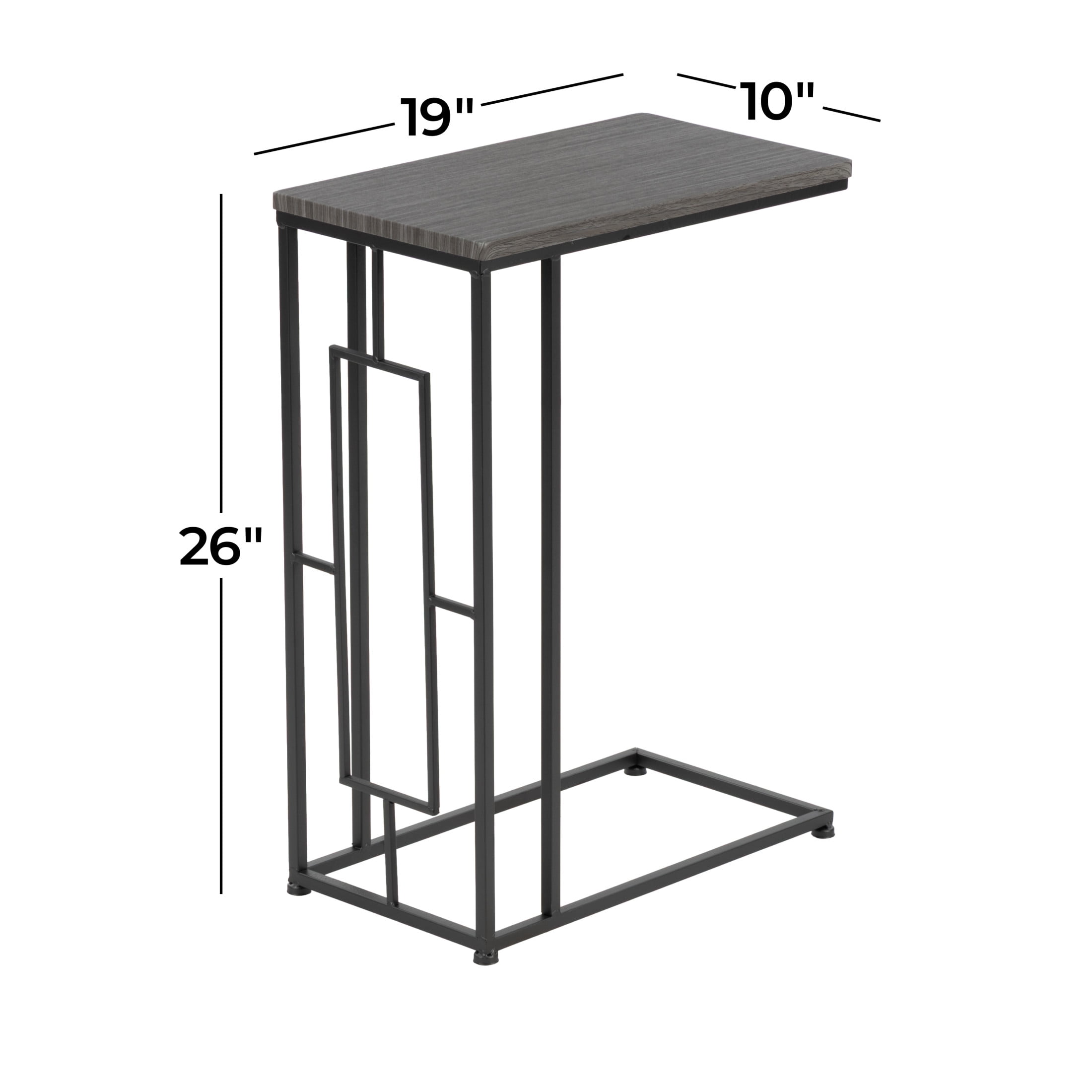 DecMode 19" x 26" Gray Metal C-Shaped Accent Table with Black Metal Base, 1-Piece