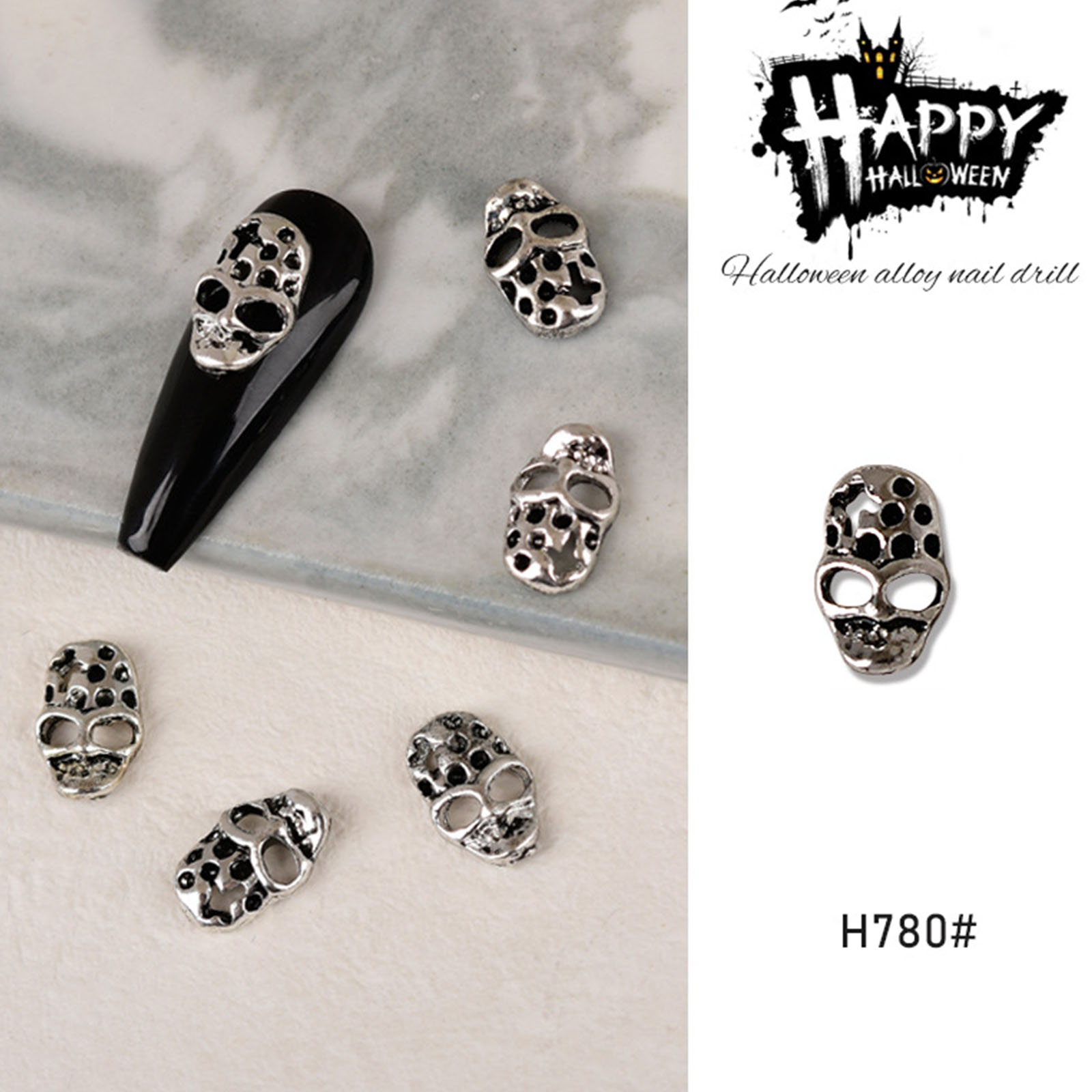 Halloween Nagel Charms Set – 12 Metall-Anhänger Mit Schädel, Kreuz, Hand, 3D-Design, Für Nail Art & DIY-Deko