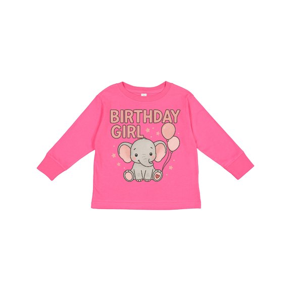 Inktastic Birthday Girl Elephant with Balloons Boys or Girls Long Sleeve Toddler T-Shirt