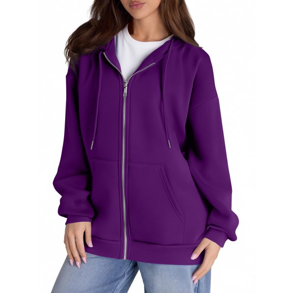 Y2K Lightweight Zip Up Hoodie Women Long Sleeve Loose Fit Sweatshirt Oversized Casual Fall Winter Solid Outer Coat With Pockets