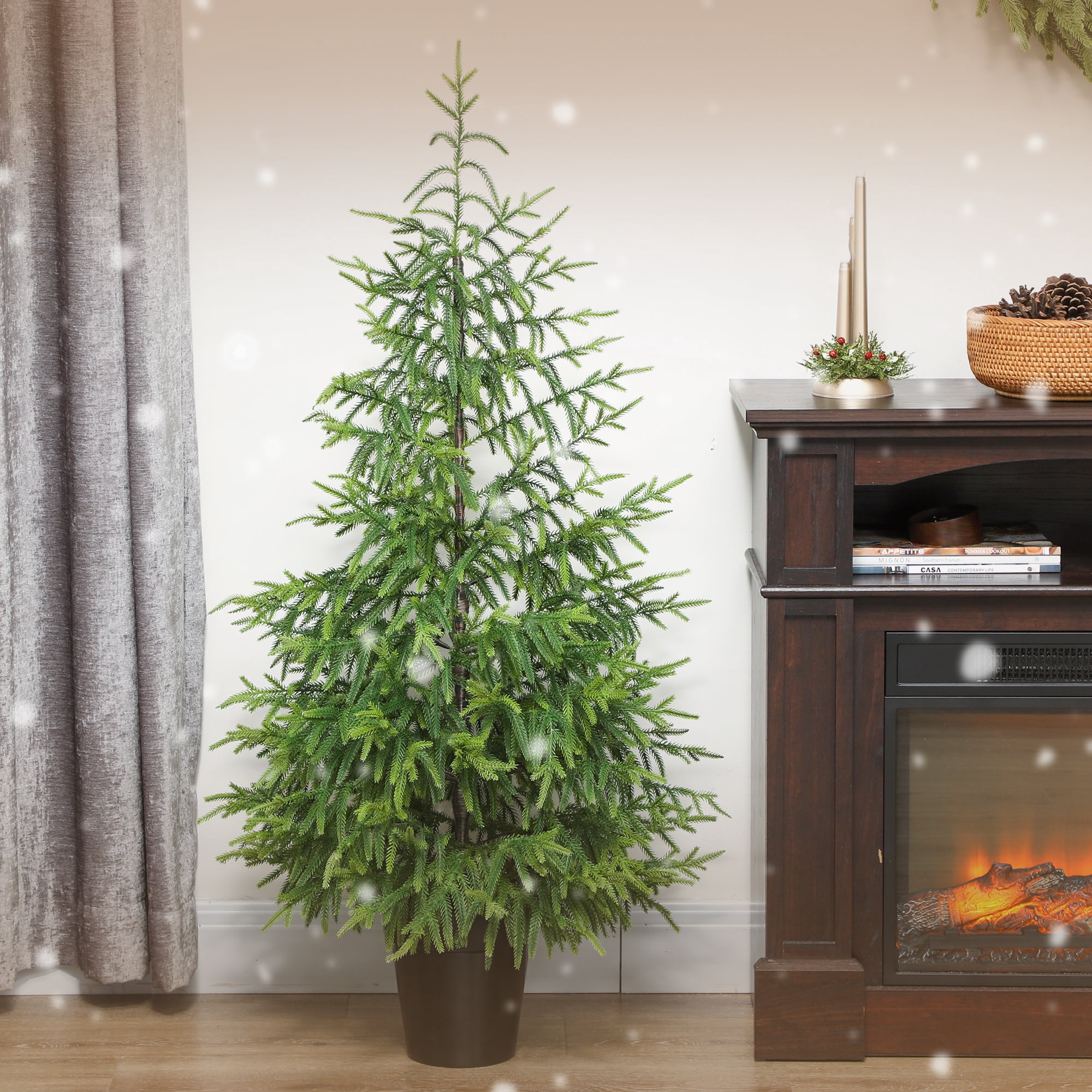 Astoutdoor Set of 2 Artificial Christmas Trees, 4 ft Norfolk Pine, 133 Tips, Green Plastic