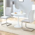 thumbnail image 2 of 3-Piece Luxury Dining Set - 31.9" Round Premium Hourglass Table Table + 2 PU Ultra-Comfortable Chairs - Silver Ergonomic Arched Legs - White/Black/Gray Options, 2 of 20