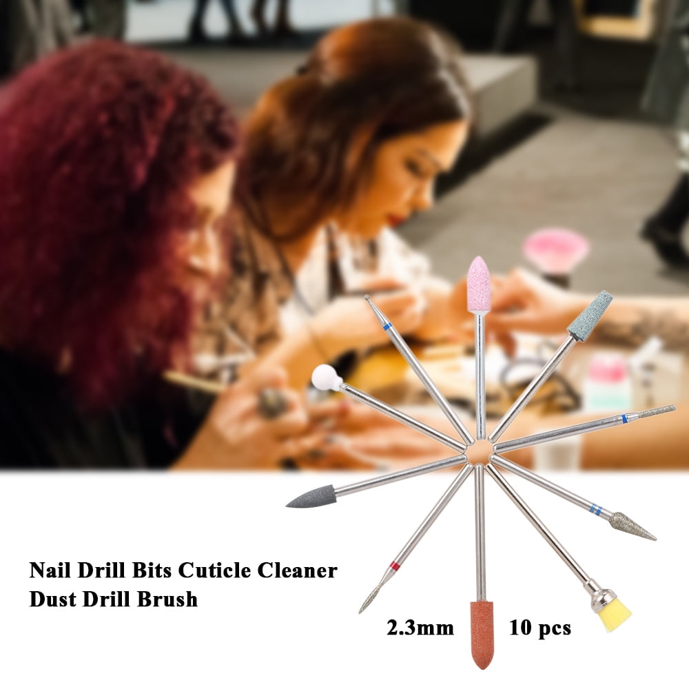 10pcs Nail Drill Bits Cuticle Cleaner Dust Drill Brush Rotary Polishing