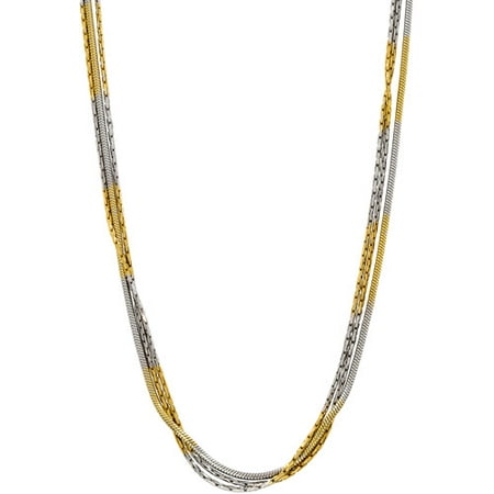 18kt Gold over Sterling Silver and Sterling Silver Triple Strand Diamond Cut Snake Necklace