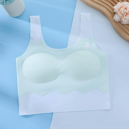 Girls Bras Silky Seamless Bra Cute Printed Padded Sports Bra Longline Summer Cooling Cami Bralette  Green  14 Years