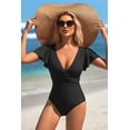 thumbnail image 4 of Attraco Womens One Piece Swimsuit Full Coverage Bathing Suit Tummy Control Deep V Neck Retro Ruffle Swimwear, 4 of 6
