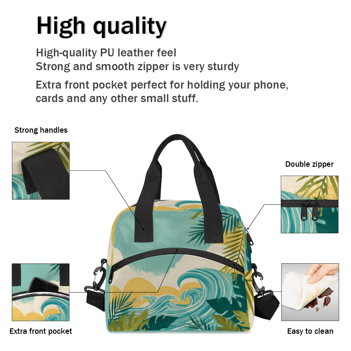 Herdesigns Coastal Insulated Lunch Bag for Women Men Adults Large Reusable Lunch Box Hawaii Seaside Leakproof Cooler Tote Bags with Adjustable Shoulder Strap