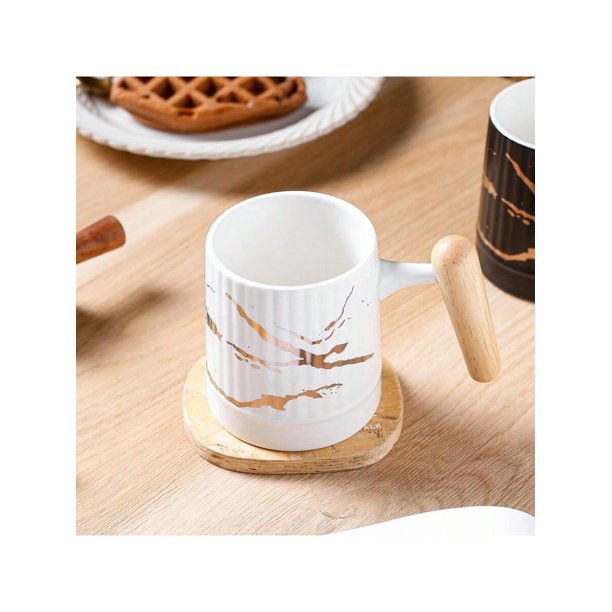 1pc 350ml/12.31oz Ceramic Mug With Vintage Retro Look, Wooden Handle, Suitable For Breakfast, Milk, Oatmeal