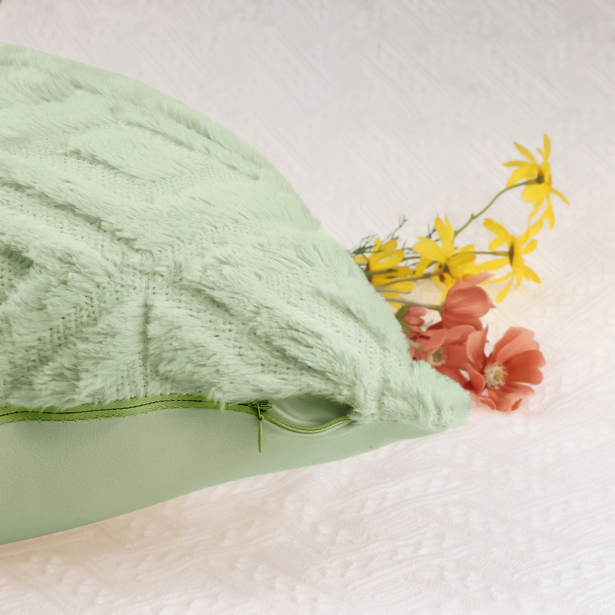 Unique Bargains 4 Pack Shaggy Plush Throw Pillow Covers Soft Couch Pillow Covers Set Green-1/Grey-2 16" x 16"