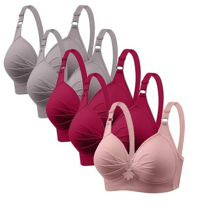 LYEAA Bralettes for Women with Support Pack of 5 Soft Comfortable Bras Wireless Breathable Everyday Bra All Coverage Push up Bralette Fashion Solid Plus Size Bra Style with Adjustable Straps