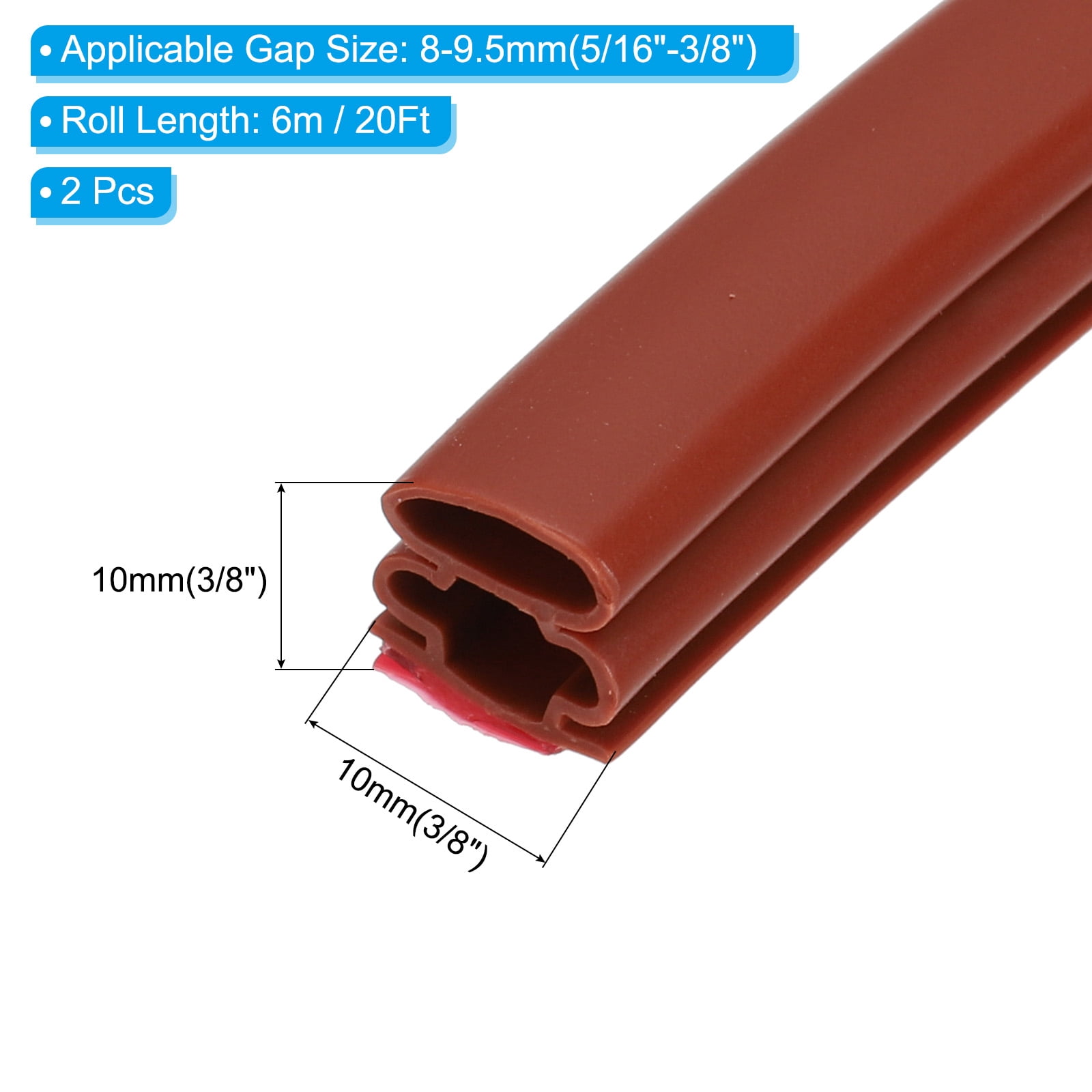 Uxcell All 40Ft Weather Stripping Door Seal,2Roll 3/8"T PET D-Shape Sealing Tape,Brown