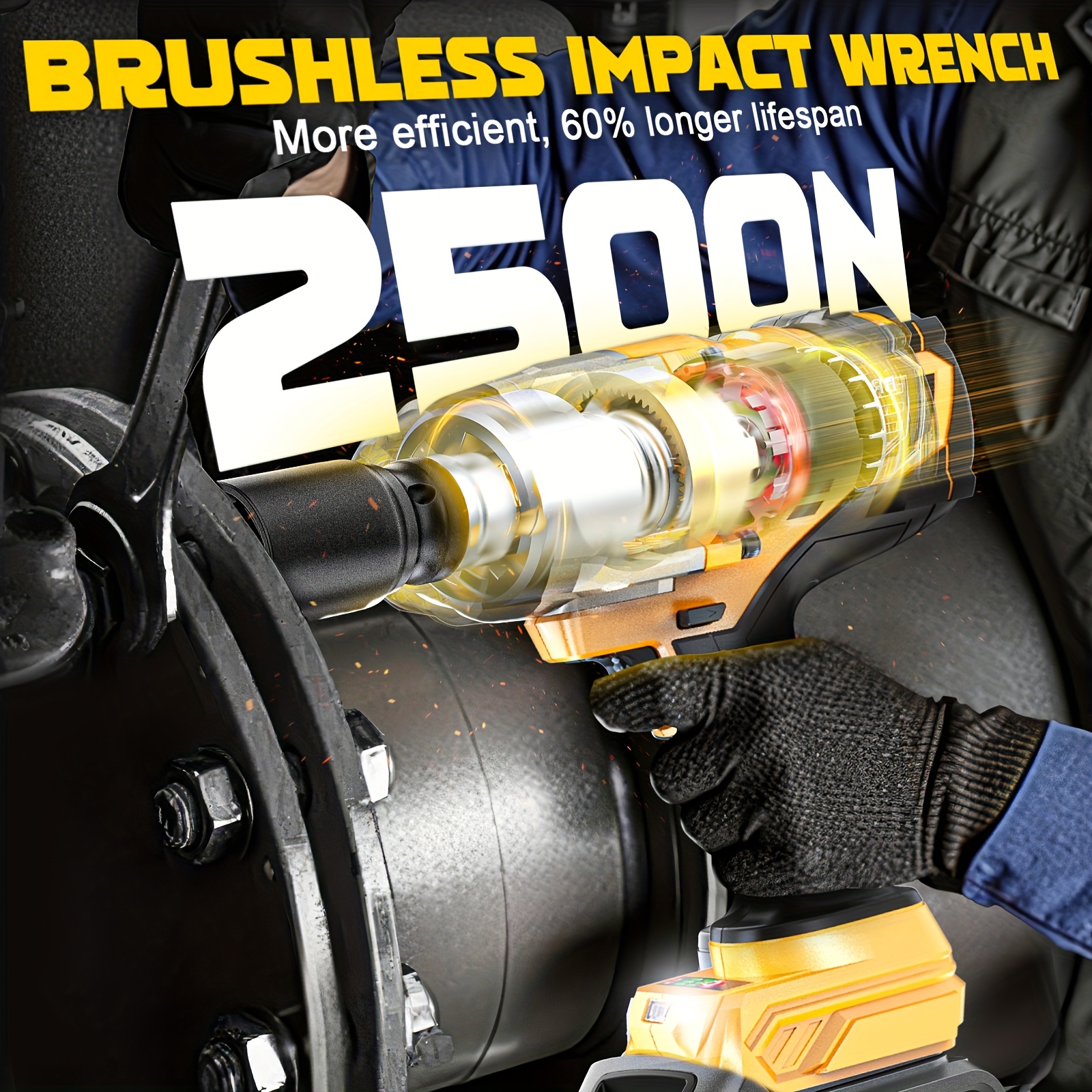 3/4" Cordless Impact Wrench Compatible with Dewalt 20V Battery: 1850FT-LBS(2500N.m) High Torque Impact Driver, Auto-Stop Reverse, 4-Speed Heavy Duty Impact for Car/Truck/Mower(Bare Tool)