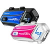 Fodsports M1-S Plus Motorcycle Helmet Bluetooth Intercom Headset with FM Radio for 8 Riders 2000m Communication 2 Pack (Blue + Pink)