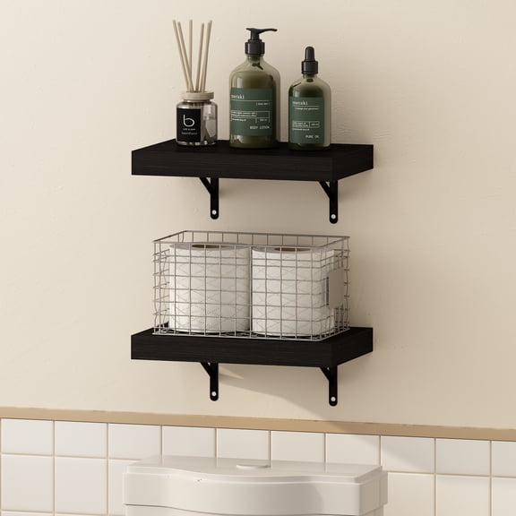 Furinno TANNA Floating Shelves for Wall Set of 2, 22-Inch Bathroom Wall Shelf, Wall Mounted Shelf, for Bathroom Organizers and Storage, Living Room, Tobacco Oak