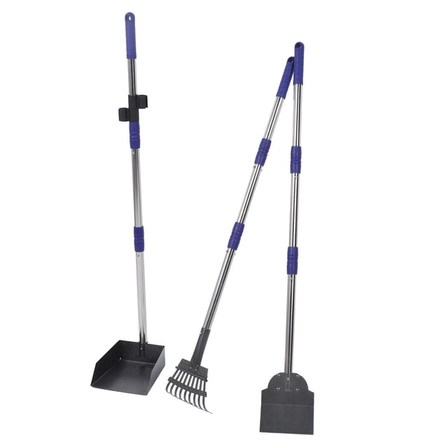 Pet Poop Scooper, Dog Poop Tray Rake Shovel Set Portable Stainless Steel for Pet Supplies Black,Blue
