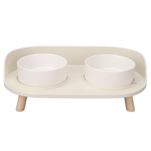 ACDANC Ceramic Raised Cat & Dog Bowls – Anti‑Slip,Double‑Bowl,Cervical Spine Support,Spill‑Proof,Easy to Clean – White