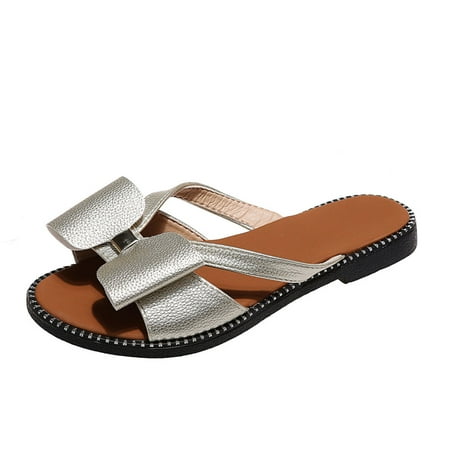 

Women s Summer Bohemia Bow Flipflops Rhinestone Crystal Slip-on Cute Slide Sandals Trendy Non-Slip Flat Slippers