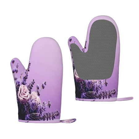 

Lukts Lavender Roses Arrangement for Silicone Anti-Scalding Gloves Kitchen Lanyard Gloves for Grilling Baking Cooking