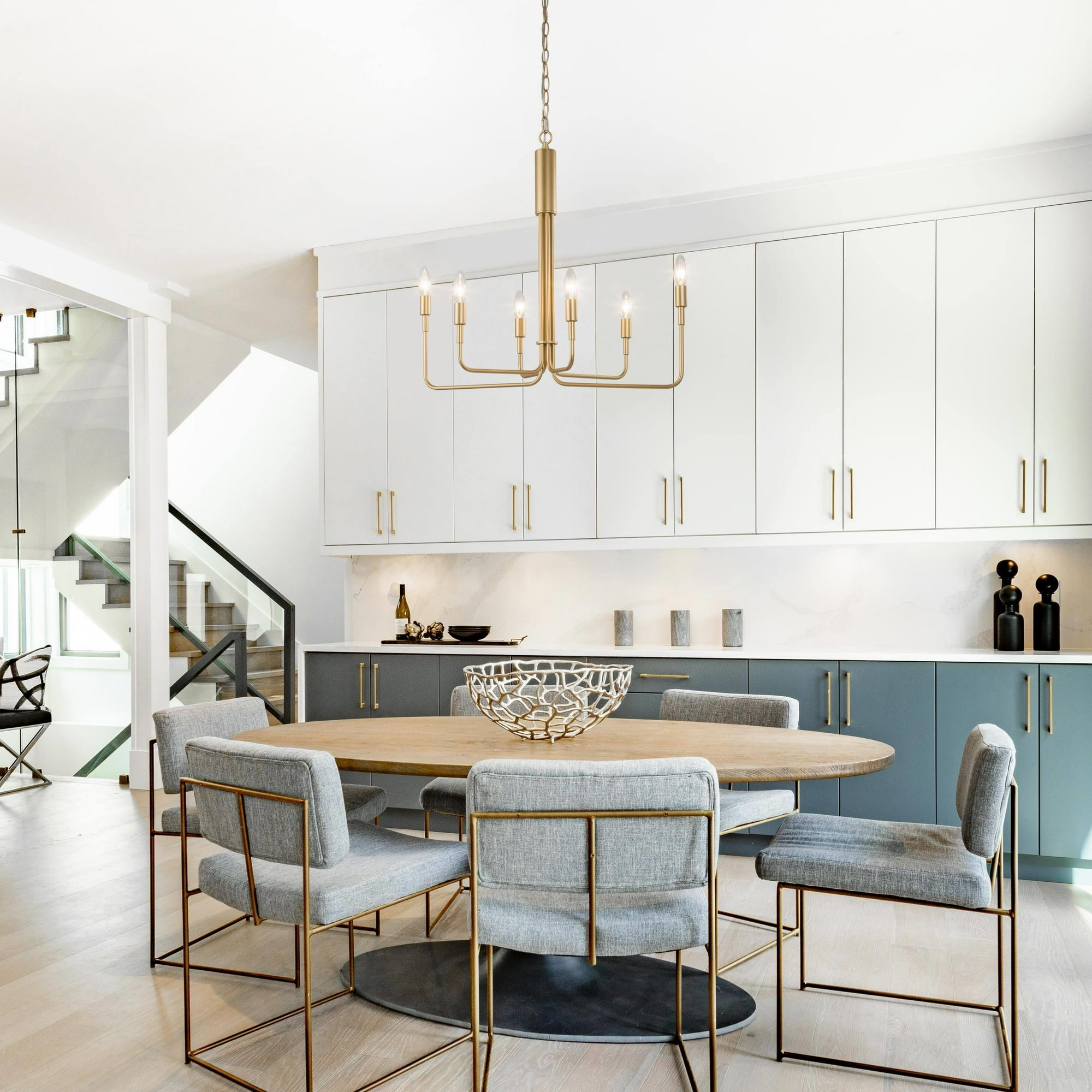 LNC Pursuit 6-Light Matte Gold Candle Modern/Contemporary Chandelier,  Kitchen, Dining Room, Foyer, Bedroom Chandelier 