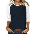 thumbnail image 2 of Birdeem T-Shirt Mode Femme Patchwork Imprimé Bloc de Couleur Manches 3/4 Blouse Col Rond Hauts Décontractés, 2 of 12