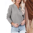 thumbnail image 2 of V-Neck Breathable Poly Blend Casual Sweatshirt for Women, Size S Grey Long Sleeve Tunic Top, 2 of 6