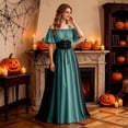 thumbnail image 6 of Huowey Halloween Renaissance Women Witch Vampire Off Shoulder Gothic Dresses Elegant Cosplay Party Gown Short Sleeve Trendy Photo Dress,Army Green,XXL, 6 of 6