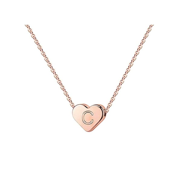 26 Initial Heart Shape Alphabet Collar para Mujeres Collares de Acero Inoxidable para Mujeres A Z 26 Alphabet Initial Collares de Oro Rosa para Mujeres Niñas