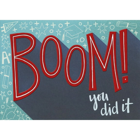 RSVP Big Red Foil Boom: You Did It High School Graduation Congratulations Card