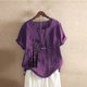 thumbnail image 2 of Camiseta Casual de Manga Corta con Botón de Cuello Redondo de las Mujeres, Tops Cortos para las Mujeres, 2 of 3