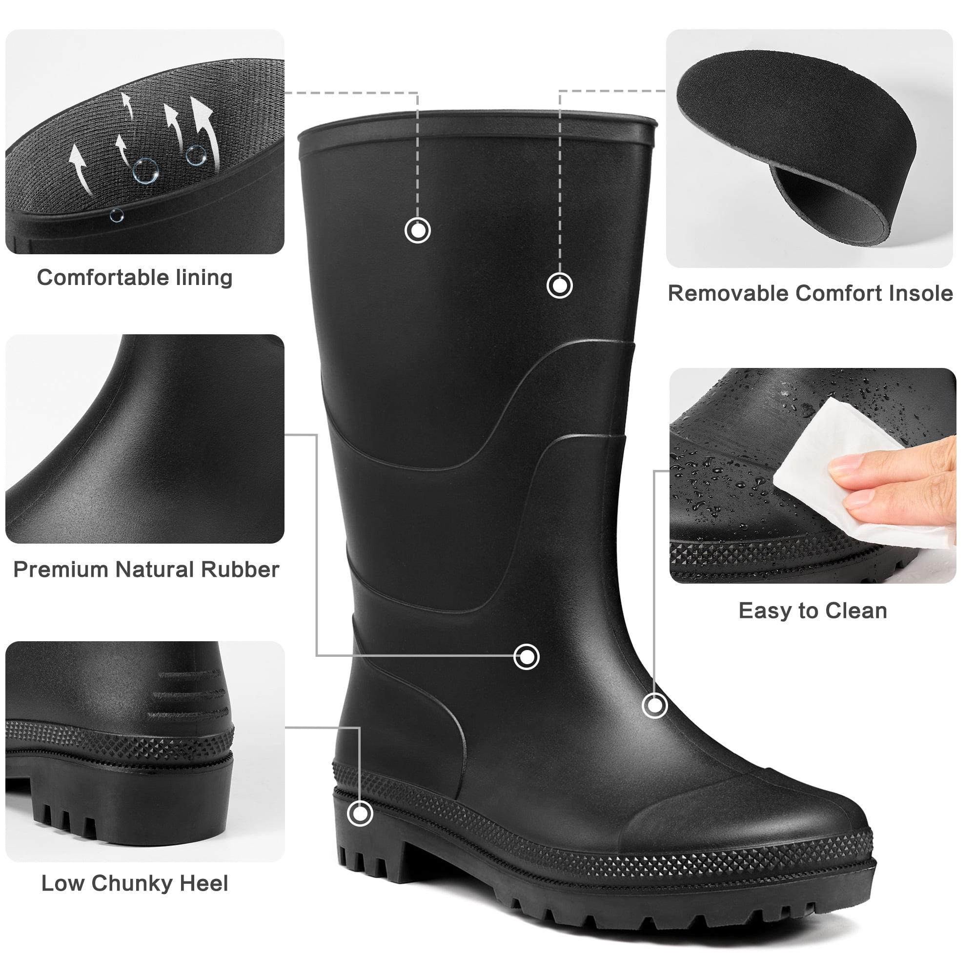 MeMoride Men's Waterproof Rain Boots Mid Calf Rubber Boots for Fishing Farming Gardening