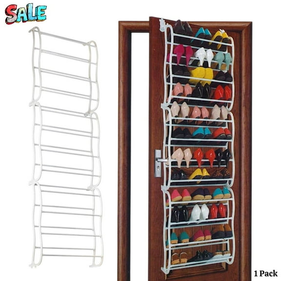 Tcbosik 12-Tier Over-the-Door Metal Shoe Rack - Holds Up to 24 Pairs, Slim Design for Closet or Entryway Door, Space-Saving Wall Mounted Organizer, White