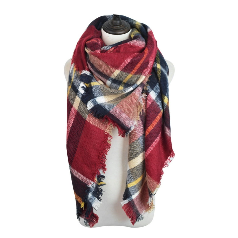 Premium Winter Large Knit Plaid Checked Square Blanket Scarf Shawl Wrap
