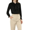 thumbnail image 4 of Allegra K Women's Ruffle Neck Tie Neck Ruffle Cuff Button Front Solid Work Shirt, 4 of 7