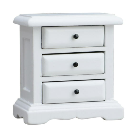 Mesita de noche de madera para casa de muñecas a escala 1:12, mesita de noche en miniatura, dormitorio para casa de muñecas Blanco