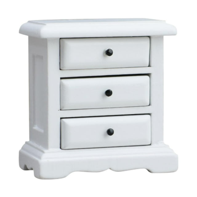 Mesita de noche de madera para casa de muñecas, muebles para casa de muñecas, mesita de noche pequeña y resistente, escala 1:12 Blanco